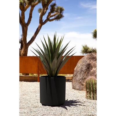 Black 20" Plastic-Stone Round Planter for Indoor/Outdoor