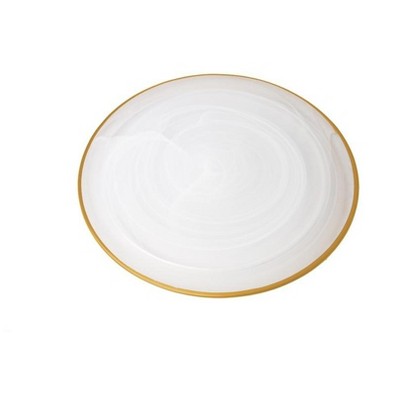 Classic Touch Set Of 4 White Alabaster Chargers With Gold Rim - 12.75"D
