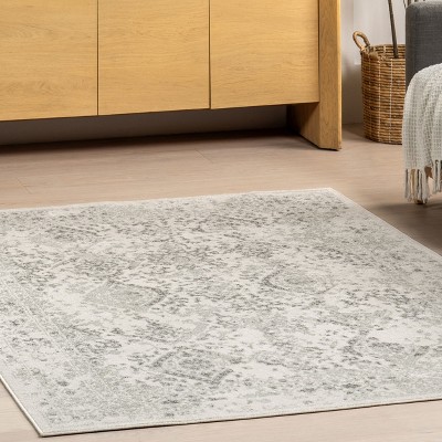 Ivory Rectangular Easy Care Synthetic Area Rug, 52" x 24"