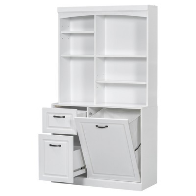 Rbied Storage Cabinet with Tilt-Out Hamper, 70.9'' Tall Freestanding Linen Tower with Drawers & Adjustable Shelves, White