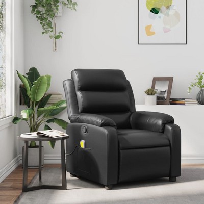 vidaXL Black Faux Leather Massage Recliner Chair - Manual Recline, Vibration Massage, Comfort Padding, With Side Pocket