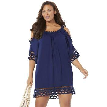 Swimsuits for All Women's Plus Size Amelia Draped V-Neck Dress Cover Up,  6/8 - Anchor