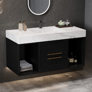 KWPZQEB 39.4" Bathroom Vanity with Ceramic Sink, Bathroom Sink Cabinet with 2 Drawers & 2 Storage Spaces, Floating Bathroom Vanity for Bathroom - 1 of 4