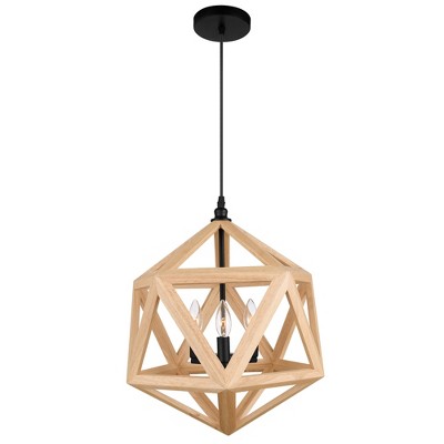 CWI Lighting Lante 3 Light Pendant With Black & Wood Finish
