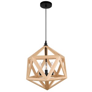 CWI Lighting Lante 3 Light Pendant With Black & Wood Finish - 1 of 4
