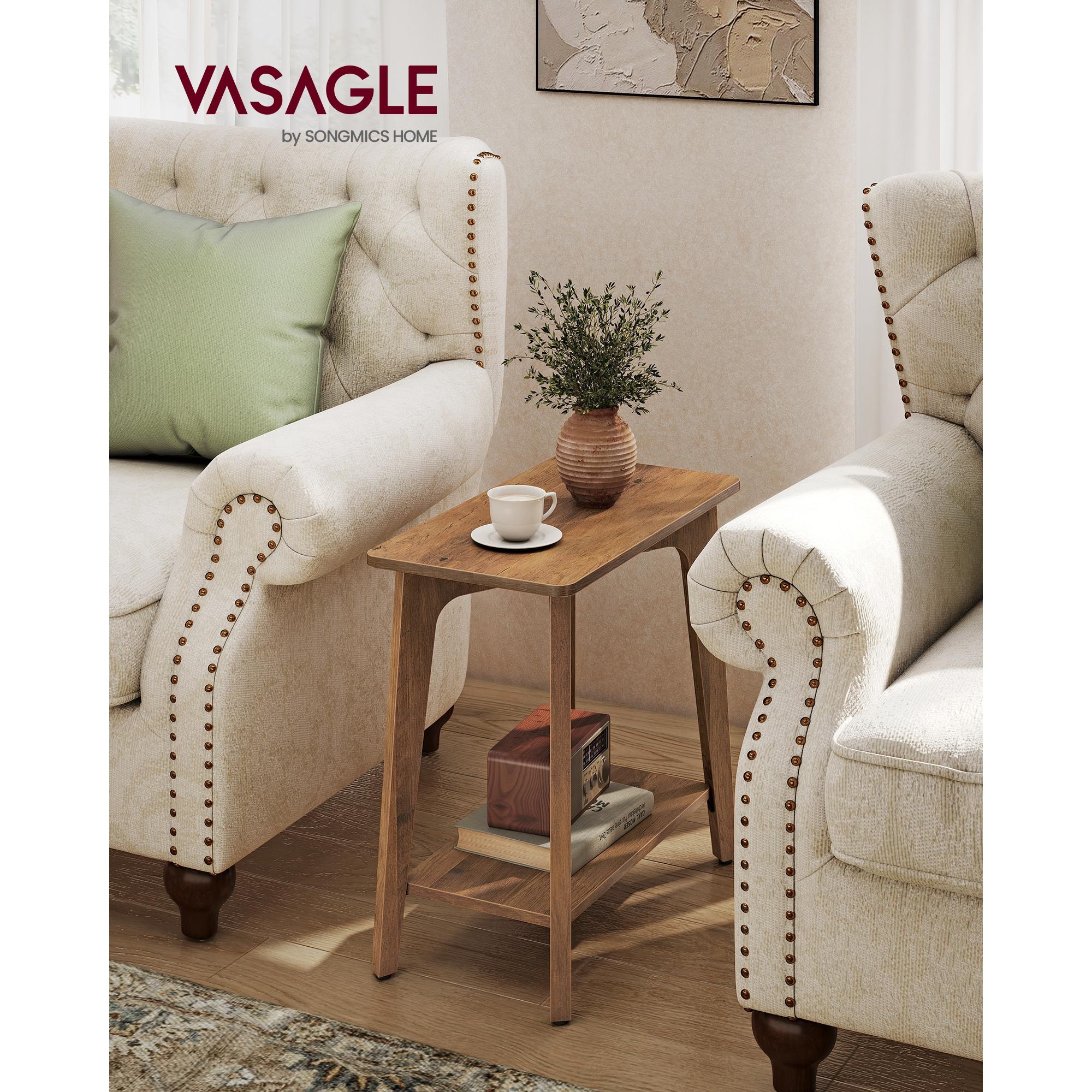 2-Tier Side Table, Small Rectangular End Table, Nightstand for Small Spaces, Living Room, Bedroom, Brown