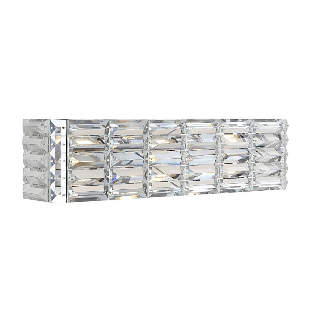 Photos - Chandelier / Lamp 24.25" LED 3-Light Iron/Crystal Glam Evelyn Rectangle Pendent Chrome - JONATHAN Y: UL Listed, Hardwired Vanity Fixture