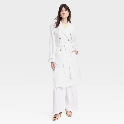 Women's Linen Trench Coat - A New Day™ White XS