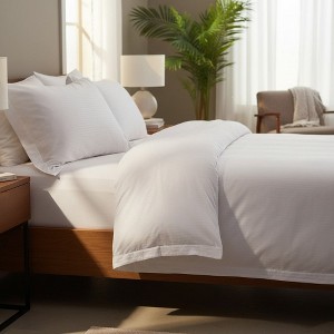 T-310 White Blended 6MM Satin Stripe Bed Sheets By Rifz Textiles - 1 of 4