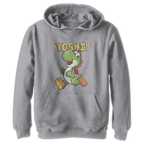 Boy's Nintendo Running Yoshi Pull Over Hoodie - Athletic Heather - Large