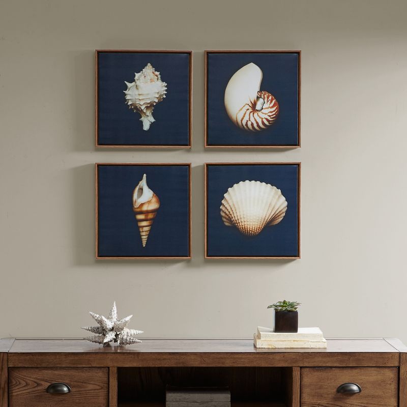 (Set of 4) 12&#34; Square Ocean Seashells Framed Canvas Decorative Wall Art Set Blue, 3 of 10