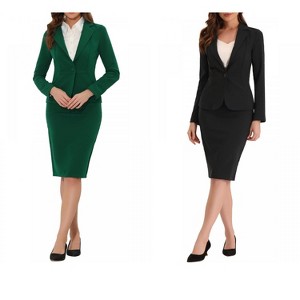 INSPIRE CHIC Women's Office Long Sleeve Blazer and Pencil Skirt Suit 2 Pieces set 2 Packs - 1 of 4