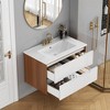 Gulches 32 in 1 Sink Wall-Mounted Vanity White+Walnut Bath Vanity with White Ceramic Top Soft Close Handle-Free 3 Holes - 4 of 4