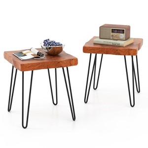 Costway Square End Table Accent Side Table Reclaimed Indonesia Teak Wood Plant Stand Patio Rustic - 1 of 4
