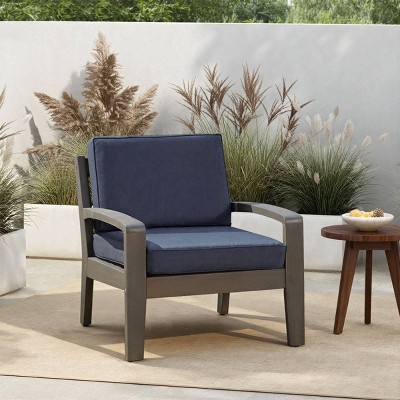 1 Piece Outdoor Acacia Wood Patio Club Chair with Water-Resistant Cushions, Outdoor Chair with Slat Panel Design for Garden or Deck-Coolbibila
