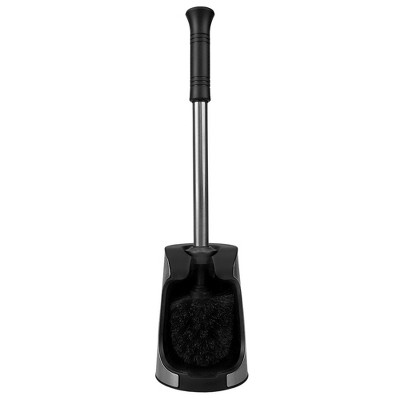 Home Basics Brushed Stainless Toilet Brush Holder with Comfort Grip Handle with Easy to Store Compact Non-Skid Caddy, Black