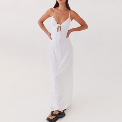 Clotth Women's Long Dress Sleeveless Spaghetti Strap Maxi Dress V Neck Tie Slightly transparent dress Cami Dress Backless Party Wedding Dress