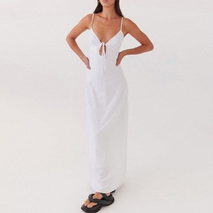 Clotth Women's Long Dress Sleeveless Spaghetti Strap Maxi Dress V Neck Tie Slightly transparent dress Cami Dress Backless Party Wedding Dress - 1 of 4