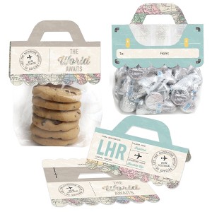 Big Dot of Happiness World Awaits DIY Travel Themed Party Clear Goodie Favor Bag Labels Candy Bags with Toppers Set of 24 - 1 of 4