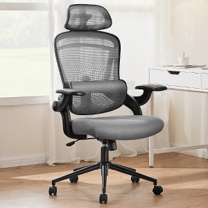 Lyngins Ergonomic Office Chair, High-Back Desk Chair with Adjustable Lumbar Support & Headrest, Mesh Computer Chair with Soft Flip Up Arms - 1 of 4