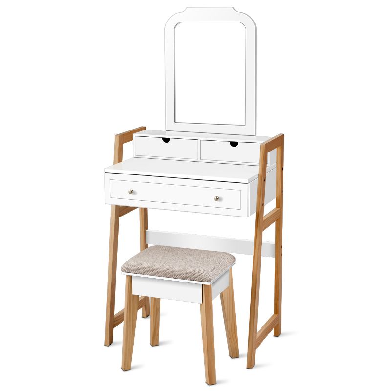 Tangkula Vanity Mirror Beauty Dressing Table Set w/ Cushioned Seat Modern White, 1 of 9