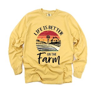 Simply Sage Market Women's Life Is Better On The Farm Sunset Long Sleeve Garment Dyed Tee - 1 of 4
