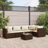 vidaXL 6 Piece Patio Lounge Set with Cushions - Brown Poly Rattan/Tempered Glass Table - Outdoor Garden Furniture - 2 of 4