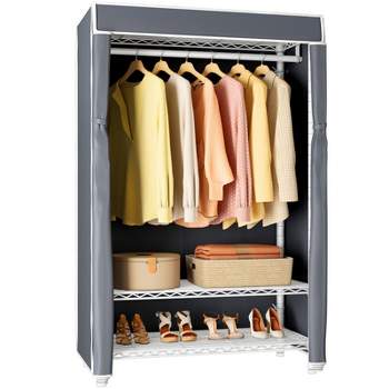 VIPEK V1C 3-Tier Portable Closet Covered Garment Racks, White Clothing Rack with Grey Oxford Fabric Cover