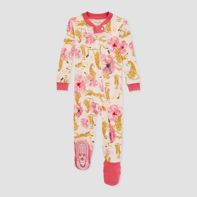 Image of Burt's Bees Baby® Baby Girls' Chill Cheetahs and Flowers Organic Cotton Footed Pajama - Red 6-9M