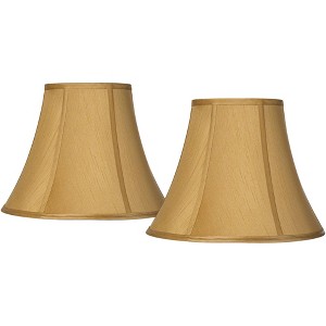 Springcrest Set of 2 Bell Lamp Shades Coppery Gold Medium 7" Top x 14" Bottom x 10.5" High Spider with Replacement Harp and Finial - 1 of 4