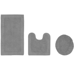 Edge Bath Rug 100% Premium Cotton Ultra-Soft Water Absorbent Tufted Solid Reversible 3 Piece Bathroom Rug Set for Machine Washable Bathmat - 1 of 4