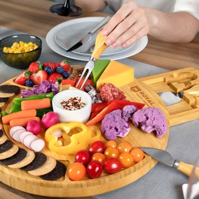 Large Round Bamboo Cheese Board with Knife Set