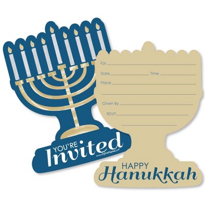 Big Dot of Happiness Happy Hanukkah - Shaped Fill-in Invitations - Chanukah Invitation Cards with Envelopes - Set of 12