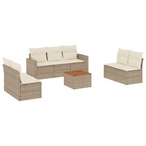 vidaXL Patio Sofa Set with Cushions Outdoor Furniture 8 Piece Poly Rattan - Beige and Cream - 1 of 4