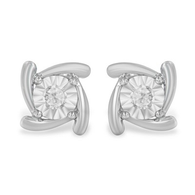 Haus of Brilliance Silver 1/10 Cttw Diamond Miracle-Set Square Pinwheel Stud Earrings