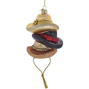 Kurt Adler Noble Gems Glass Ornament for Christmas Tree, Stacked Western Hats - 1 of 1