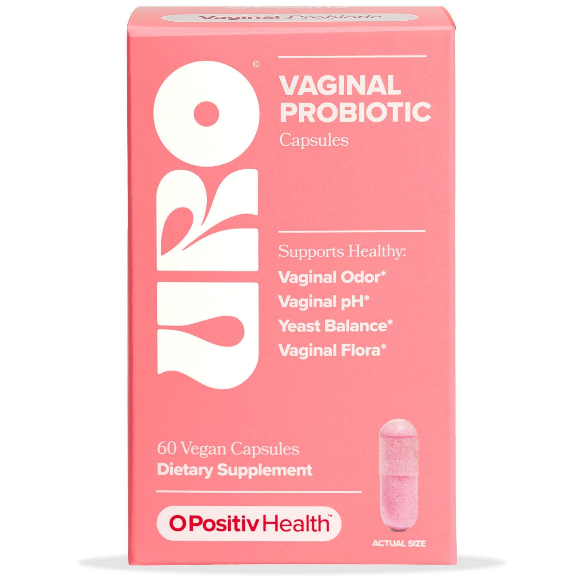 O Positiv URO Vaginal Vegan Probiotic for Women with Vaginal Health, Vaginal Odor, pH & Yeast Balance Support Capsules - 60ct