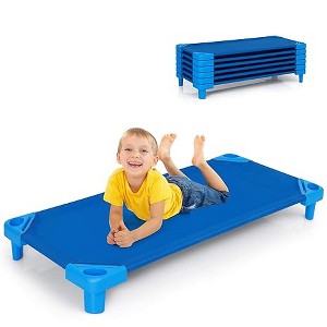 Costzon Daycare Cots for Kids, Set of 6 Stackable 51"x22.5" Nap Cots with Easy Lift Corners, Ready-to-Assemble Preschool Beds for Naptime (Dark Blue) - 1 of 4
