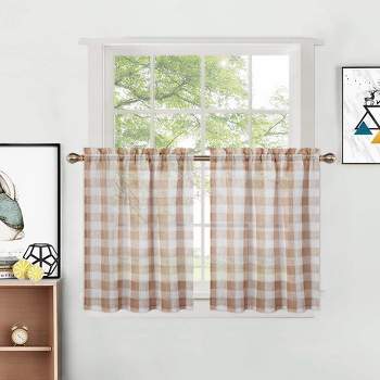 Whizmax Tier Curtains Farmhouse Plaid Check Light Filtering Sheer for Kitchen Window, Set of 2