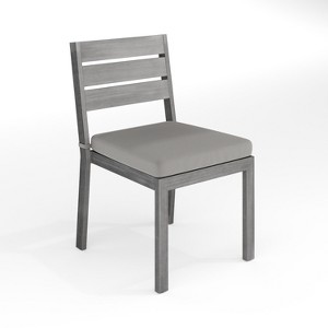 Martha Stewart Bedford Indoor-Outdoor Stackable Patio Dining Chair with Brushed Woodgrain Aluminum Finish and All-Weather Seat Cushion - 1 of 4
