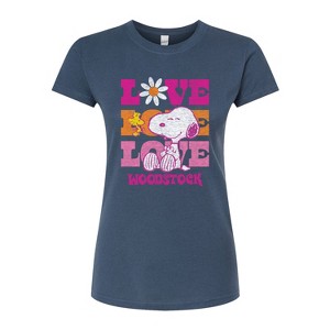 Women's - Peanuts - Snoopy and Woodstock Love Stacked Fitted Graphic T-Shirt - 1 of 3