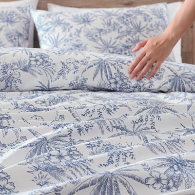 Pen and Ink Blue Floral Cotton Queen Duvet Cover Set