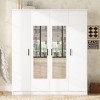 TIRAMISUBEST 4-Door Mirror Wardrobe with Storage Shelves and Hanging Rod, Bedroom Closet Armoire with 1 Drawer and Mirror Doors - 3 of 4
