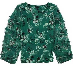 Alfani Womens Ruffled Trim Floral Pullover Blouse - 1 of 1