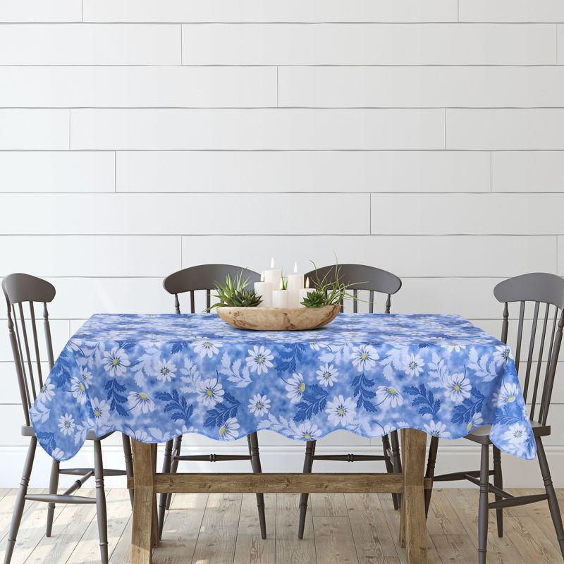 54"x71" Rectangle Vinyl Water Oil Resistant Printed Tablecloths Blue Daisy - PiccoCasa, 4 of 5