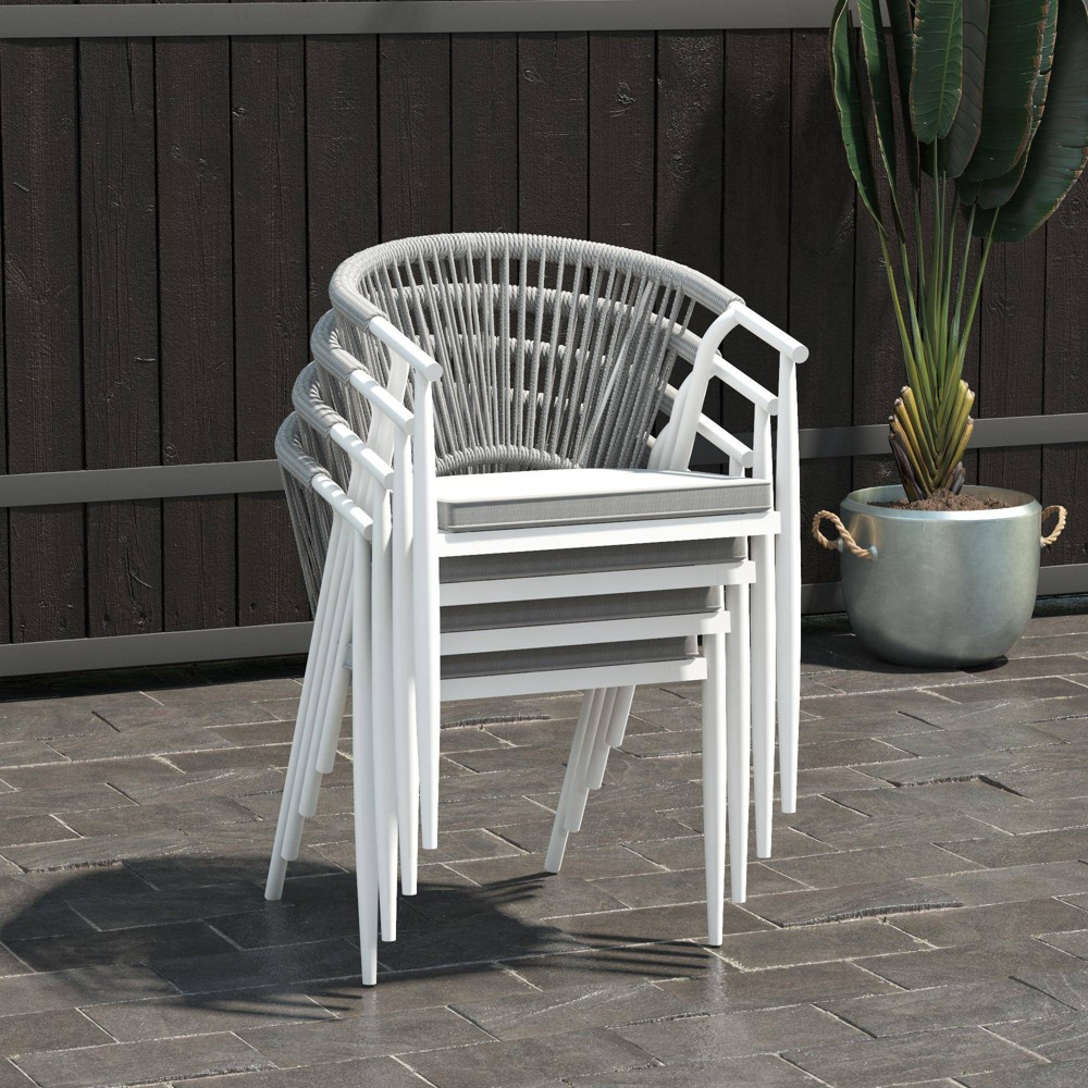 Circi 4pk Stacking Chairs with Rope Weave - Charcoal/White - CosmoLiving by Cosmopolitan