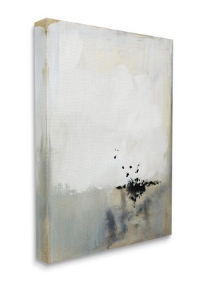 Stupell Industries Neutral Beige Abstract Painting Black Ink Splatter