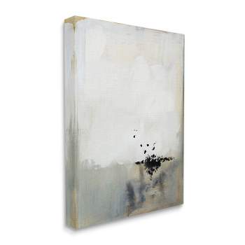 Stupell Industries Neutral Beige Abstract Painting Black Ink Splatter