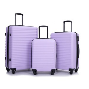 3 Piece Luggage Sets ABS Lightweight Suitcase with Two Hooks, Spinner Wheels, TSA Lock, (20/24/28) Black - 1 of 4