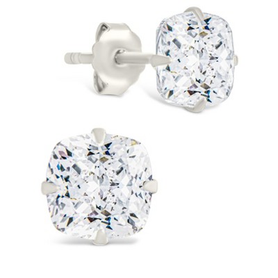 SHINE by Sterling Forever Sterling Silver Cushion Cut Prong Set Stud Earrings